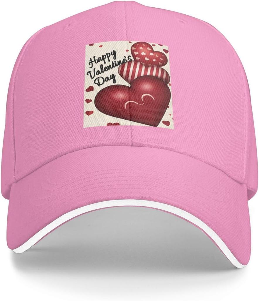 Happy Valentines Day Heart Print Baseball Cap Adjustable Polyester Casual Outdoor Sun Protection Cap