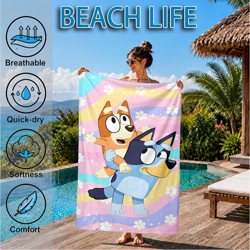 Paw Prints And Bluey Friends Beach Towel, Quick-drying, Easy to Care for, Suitable for Both Fitness and Beach Vacations,Sports Essential