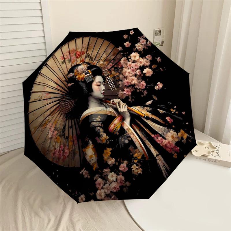 

1PC Cherry Blossom Geisha Umbrella-8-Rib Reinforced, Automatic Open, Lightweight & Durable, Cute Fashion Accessory for Outdoor-P2616