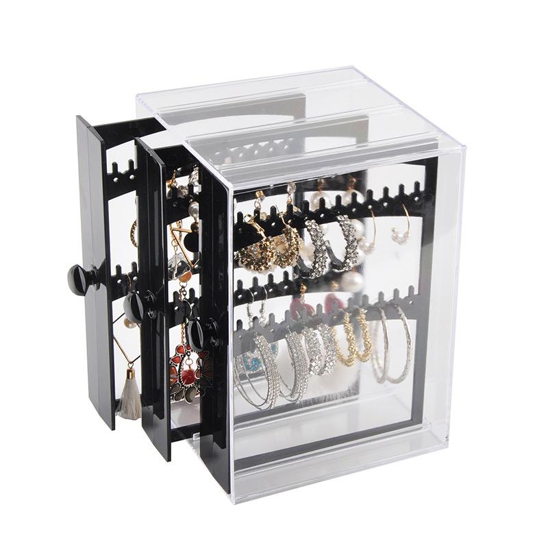 A Clear Earring And Necklace Display Case, Vintage Plastic Storage Case With Drawers For Bracelets, Rings And Accessories