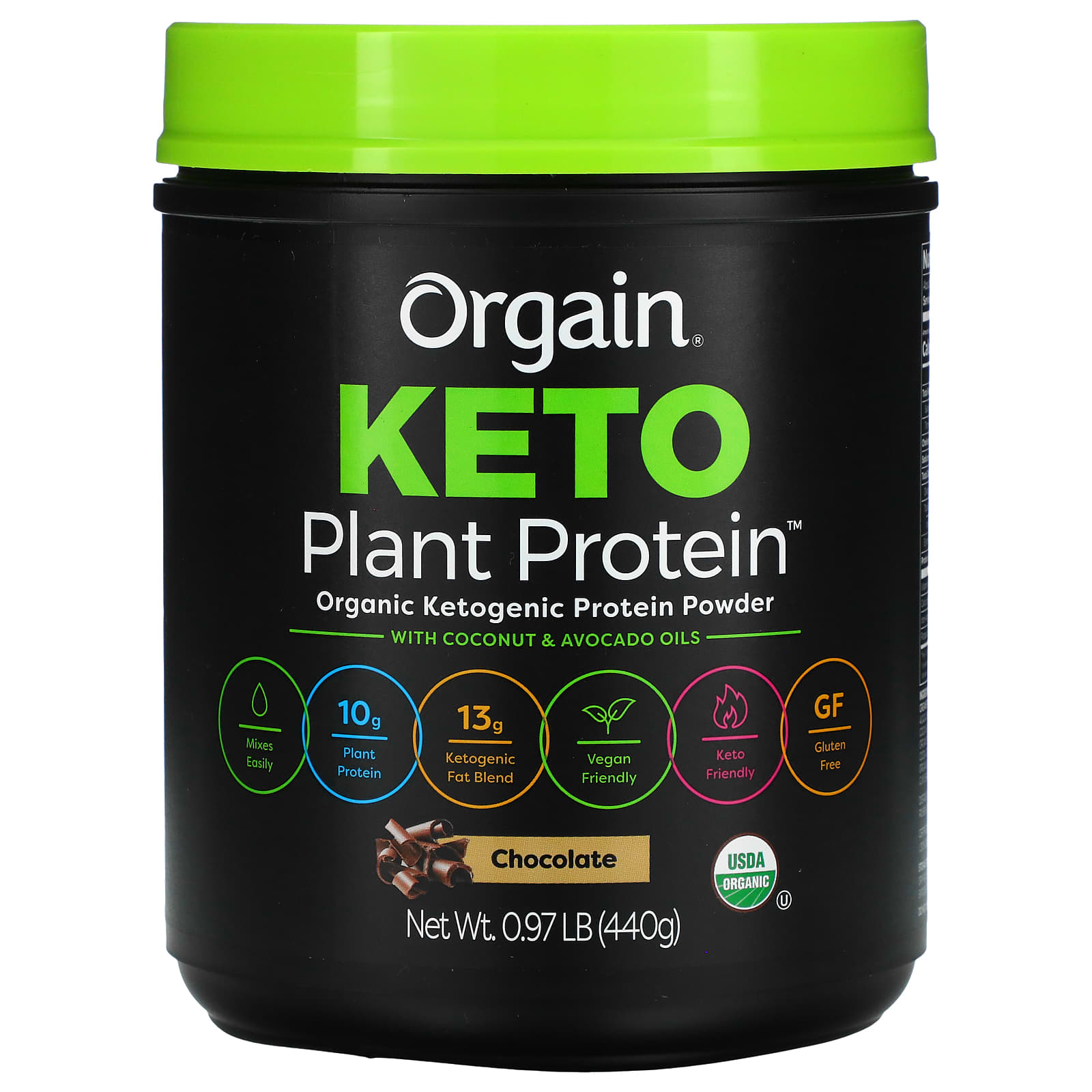 

Orgain, Keto, Organic Plant Protein Powder, Chocolate, 0.97 lb (440 g)