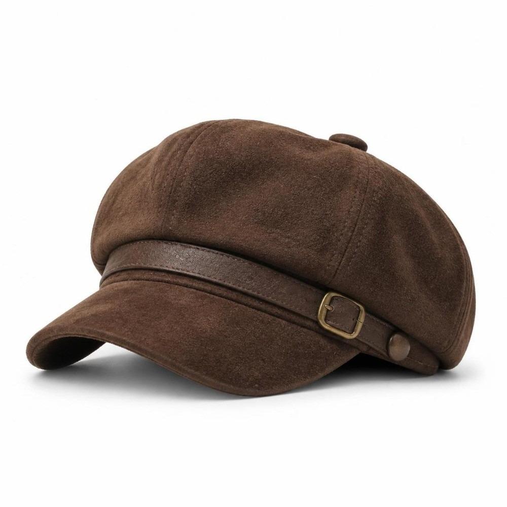 Leather Belt Decor Newsboy Cap British Style Octagonal Beret Hat Retro Baker Boy Cap For Women