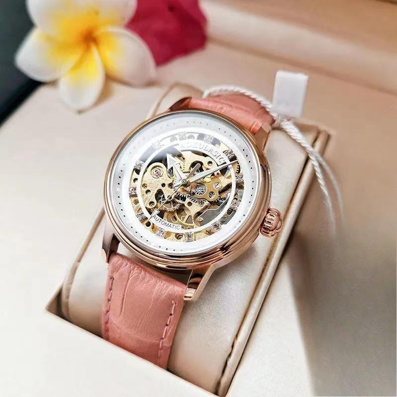 Orologio Meccanico Automatico Vuoto Incrostato di Diamanti Moda Donna Semplice Luminoso Impermeabile