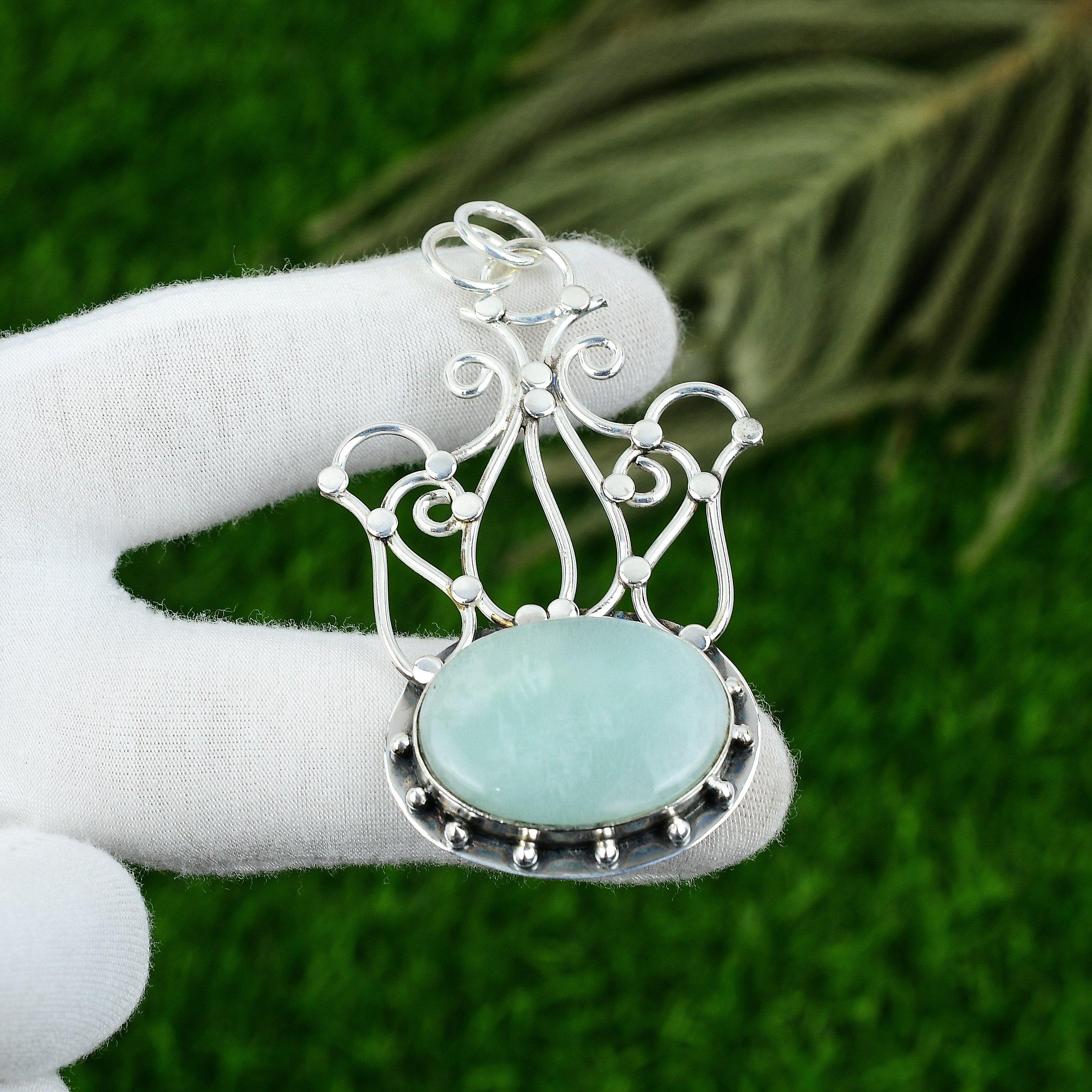 

Подарок на день рождения для нее Подвеска из натурального амазонита из стерлингового серебра 925 пробы