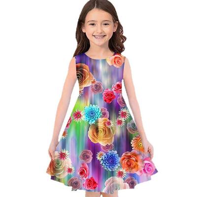 Girls Sleeveless Round Neck Vest Dress Stylish 3D Digital Print Pattern Summer Versatile Mini Children's Dress