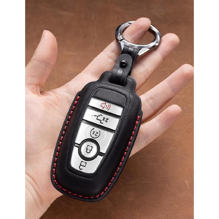 for Ford Key Fob Cover Leather Key Case Holder Keychain Compatible with Bronco F150 Explorer Mustang Escape Mach E F250 Truck King Ranch Expedition