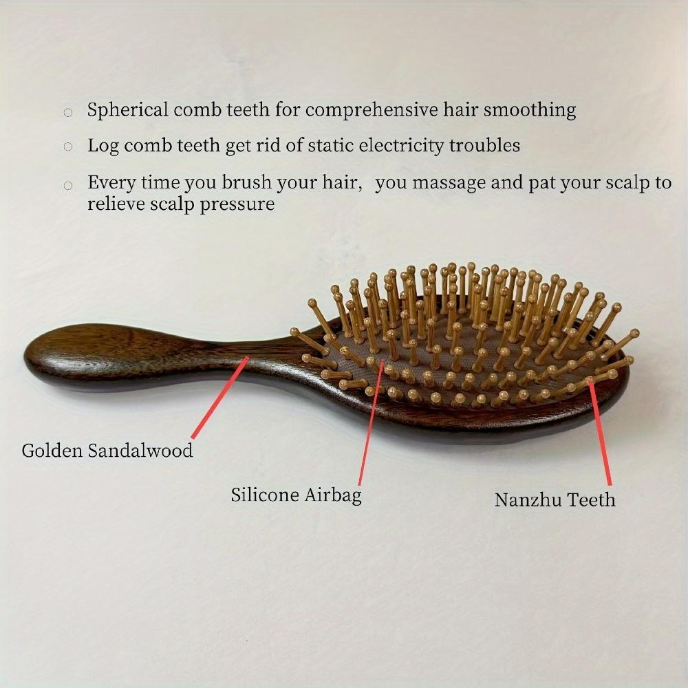 Hand-Carved Sandalwood Air Cushion Comb With Bamboo Bristles Wooden Hair Styling Comb Oval Scalp Massage Brush Comb