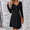 Women's Autumn/winter Button Waist Long Sleeve Sweater Dress