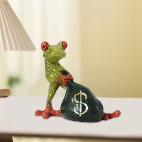 Money Bag Frog Figurine Bring Good Luck Wealth Resin Cartoon Frog Statue Home Office Desktop Decoration Ornament