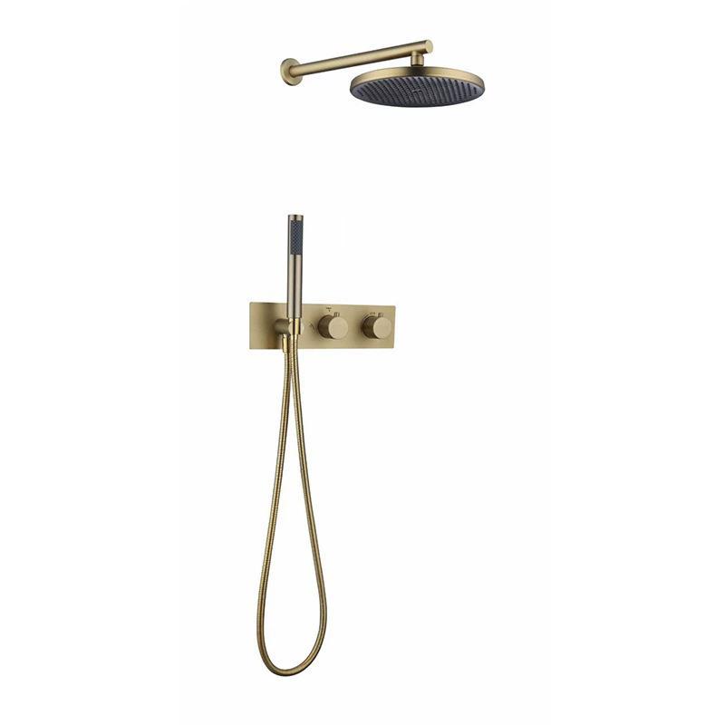 Brushed Gold Bathroom Shower Faucet Mixer Faucet Diverter With Water Outlet Holder Black Brass Rain Hand-Held Head Bathroom Set