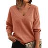 Women's Fashion Casual Solid Color Sweater Set Head V Neck Warm Long-sleeved Sweater