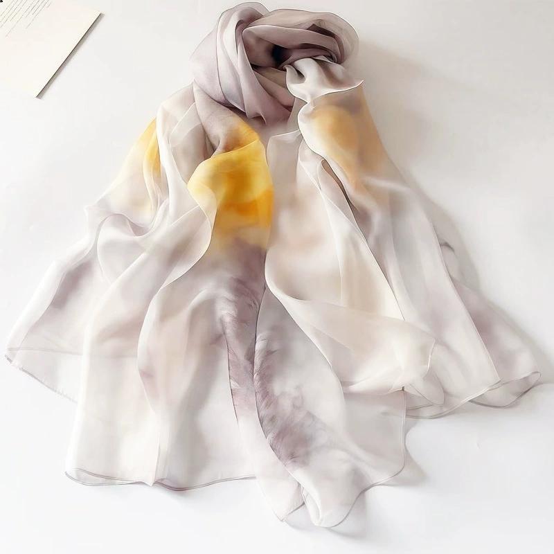 Spring Summer Women Large-size Printed Beach Shawls Muslim Hijabs Travel Thin Sunscreen Scarf/Scarves 100% Silk Beach Scarf