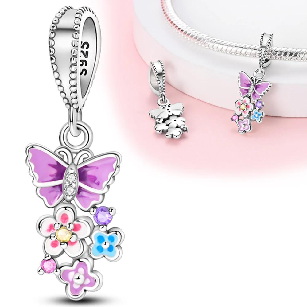 Copper Colorful Butterfly Tassel Charm Pendant Beads Fit Copper Original Bracelet For Women Jewelry Making