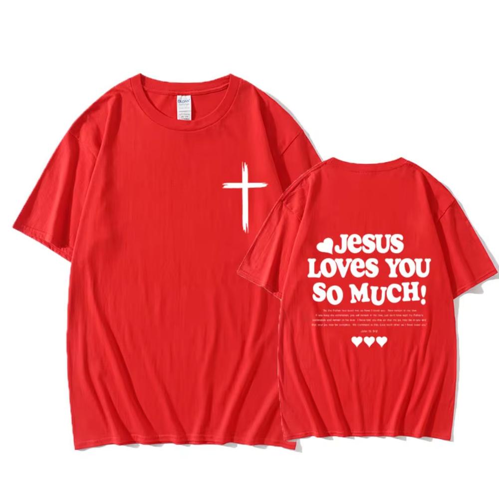 Christus Jesus liebt dich so sehr Bibelvers Grafik T-Shirt Herren Damen Lässiges Übergroßes T-Shirt Vintage T-Shirts