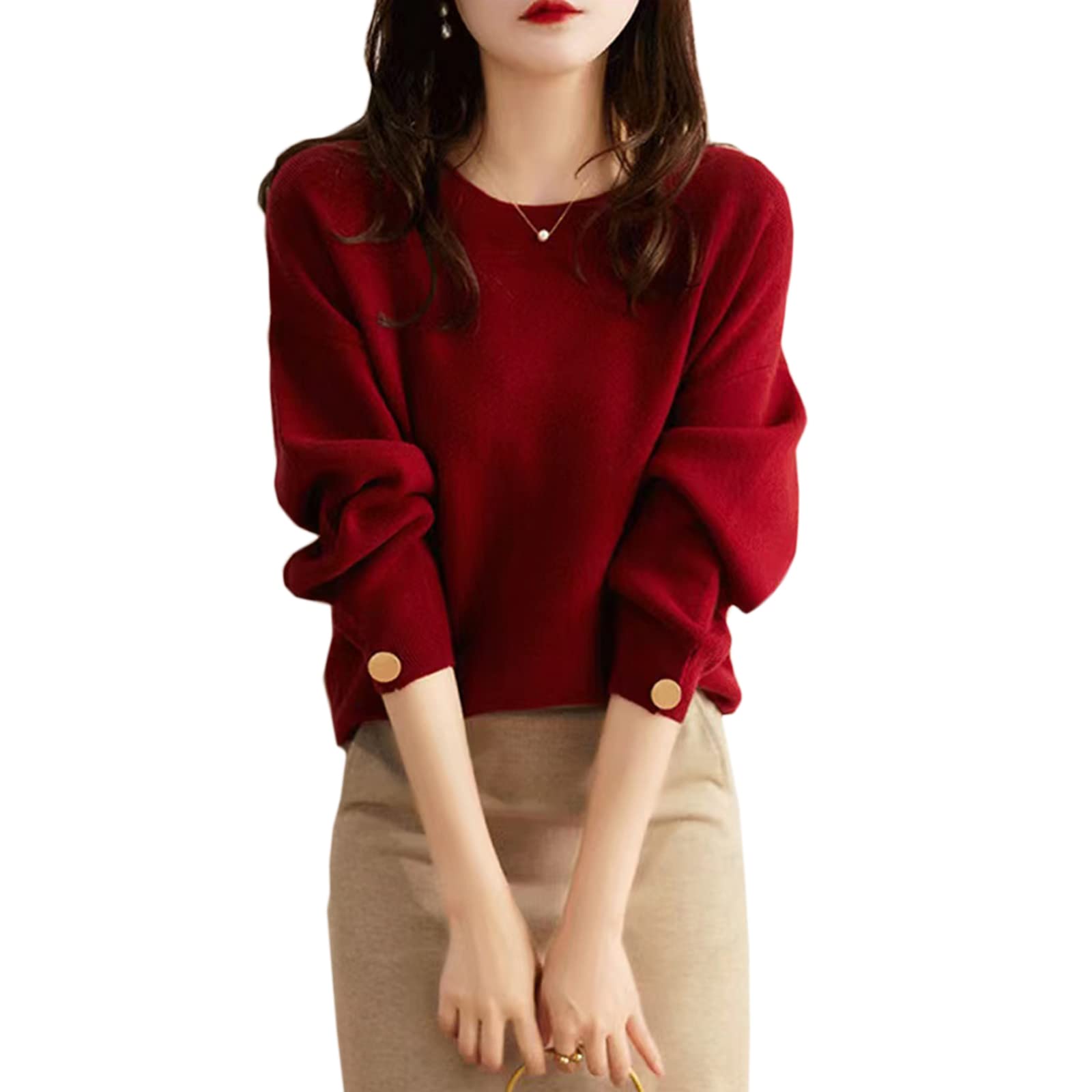 

Vincent House Long Sleeve Sweater with Gold Buttons on the Perfect for Soft and Gentle Sleeves, Spring, Women s, Versatile, винный