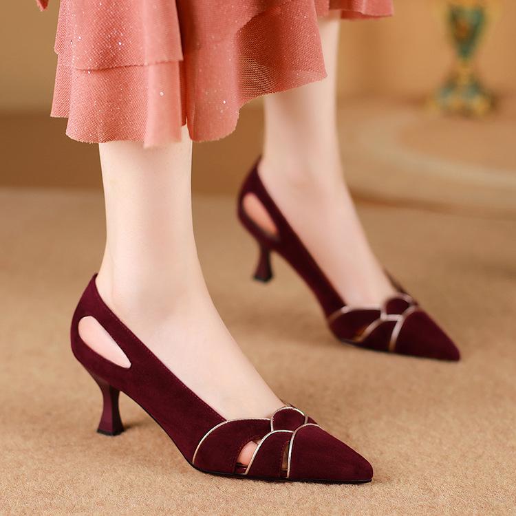 

Temperament pointed sandals high heels 2025 summer new single shoes stiletto women s shoes low heel hollow sandals elegant 40