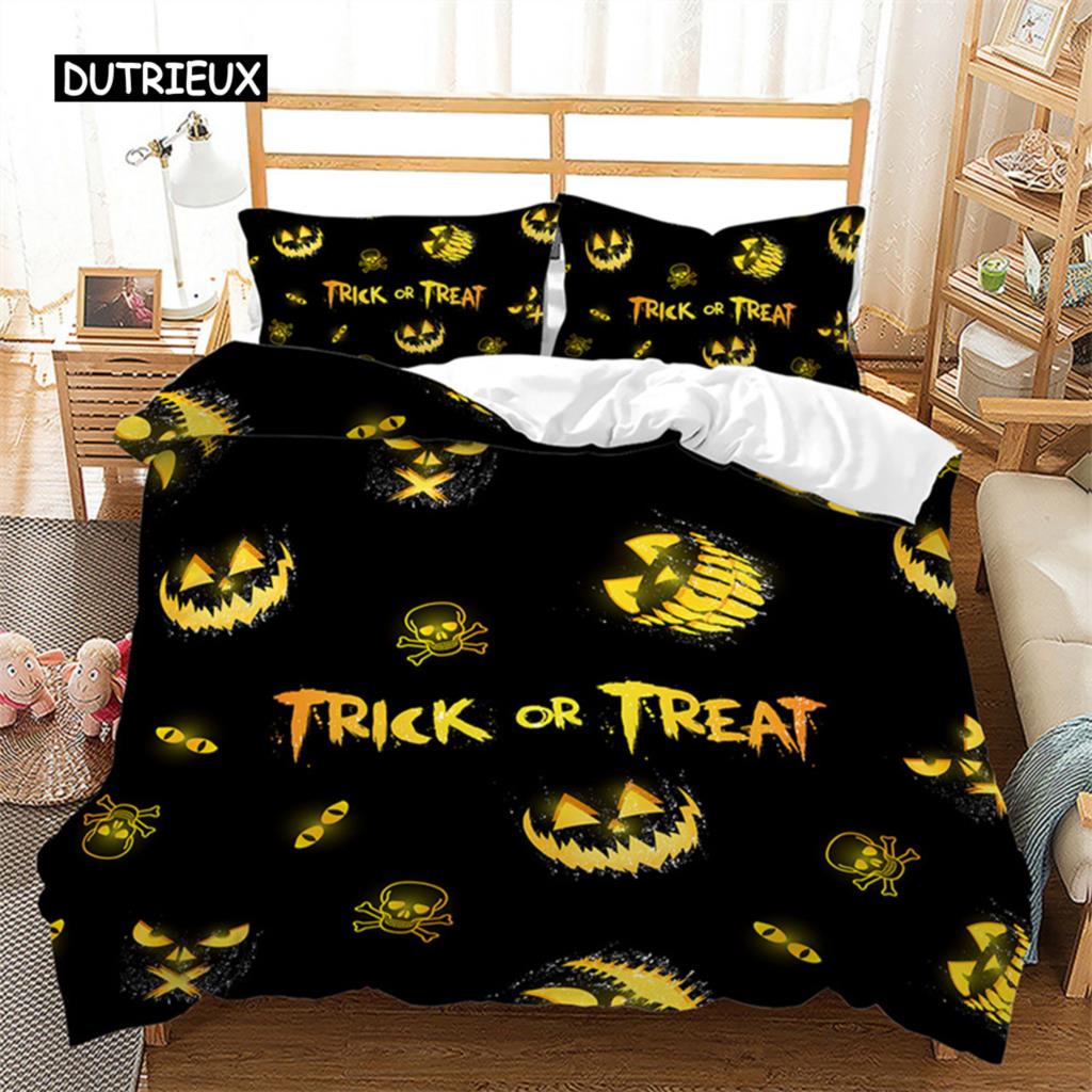 Halloweenský povlak na přikrývku Queen Kreslená dýně Obal na přikrývku Mikrovlákno Hororové téma Gotická strašidelná ložní souprava Pro chlapce Teenagery