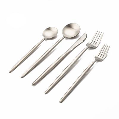 5Pcs Matte Silver Dinnerware 18/10 Stainless Steel Luxury Cutlery Set Tableware Knife Dessert Fork Spoon Flatware Set Dishwasher Safe