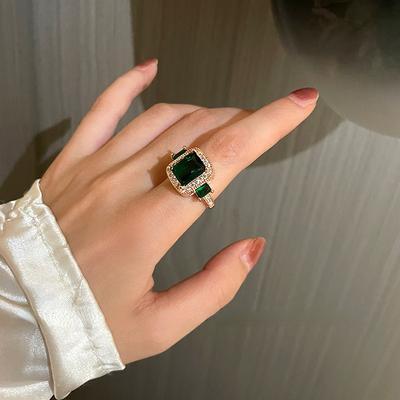 Damenringe, grüne Kristallringe, Set für Frauen, Gold, Vintage, ästhetisch, geometrisch, luxuriöser Damenschmuck, Ringe für Frauen, Geschenke