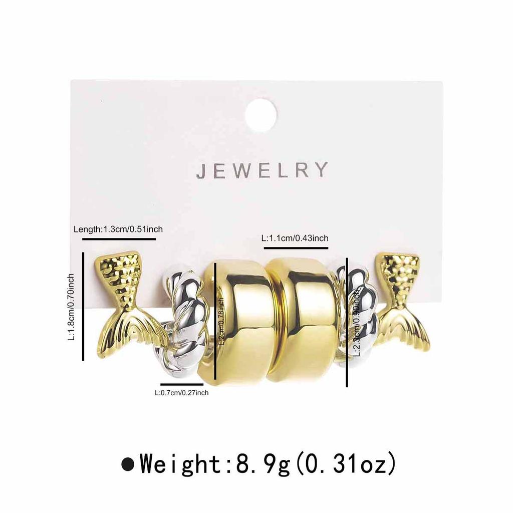 Women Fashion Two Tone Metal Multi Element Geometric Earrings Set C Shape Retro Luxury High Grade Ear Cuffs Studs Ear Jewelry