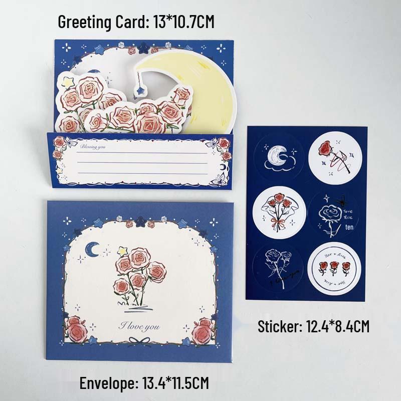 Qixi Festival 3D Surprise Greeting Card with Watercolor and Retro Flowers