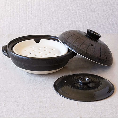 Saji Pottery Banko Ware Three-in-One Healthy Earthenware Pot (with Inner Lid and Slatted Base), Sabicha Tokusa (Ruby Tea Tokusa) Color, Made in Japan,