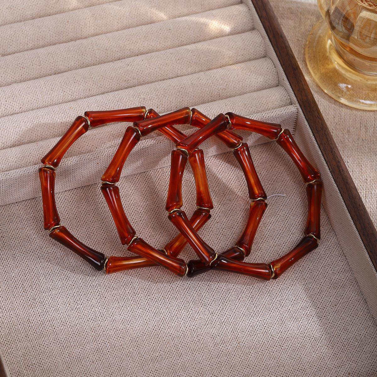 Step-by-Step Rising Bamboo Joint Double-Layer Bracelet Set - Geometric Ancient Chinese Style янтарь