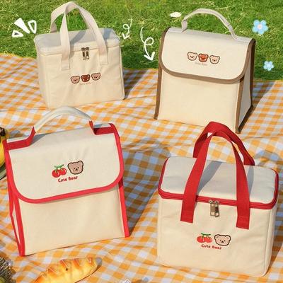 Cute Lunch Bag Large Capacity Canvas Anti-cooling Handbag Aluminum Foil Insulated Food Box Office Worker Portable Bento Bag