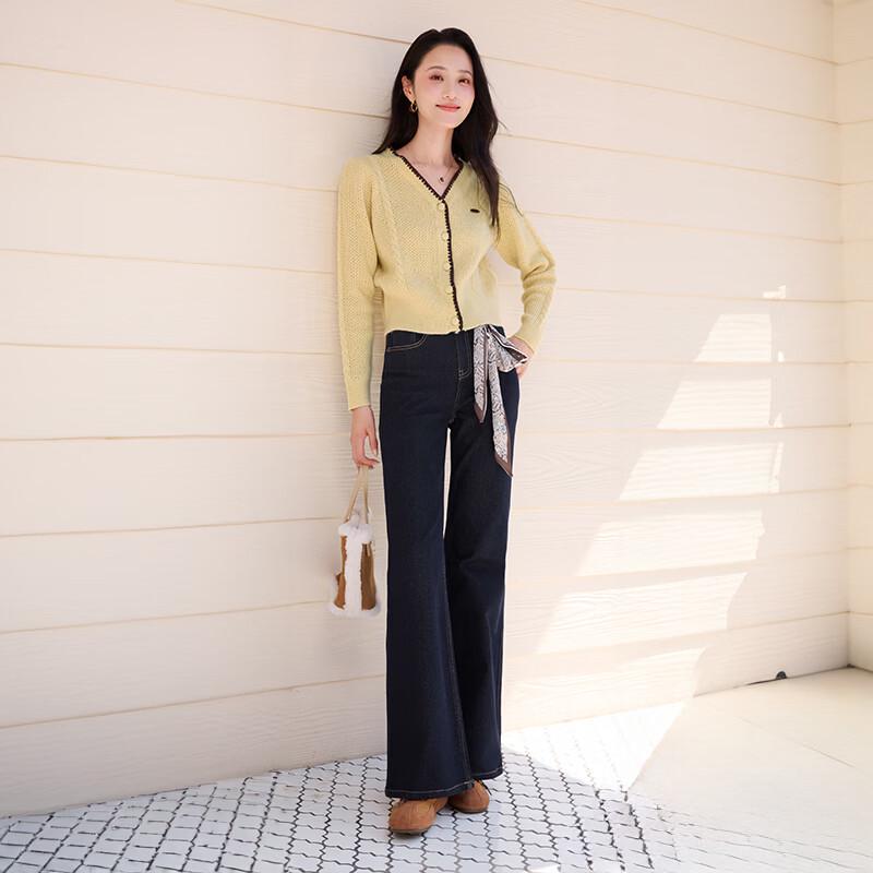 Xiangying Women's Retro High-Waist Flared Jeans with Scarf