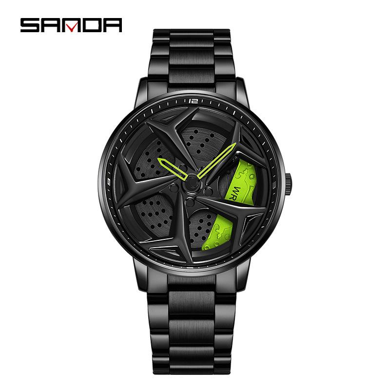 Sanda Men's Waterproof Alloy Quartz Watch with Creative Rotating Dial