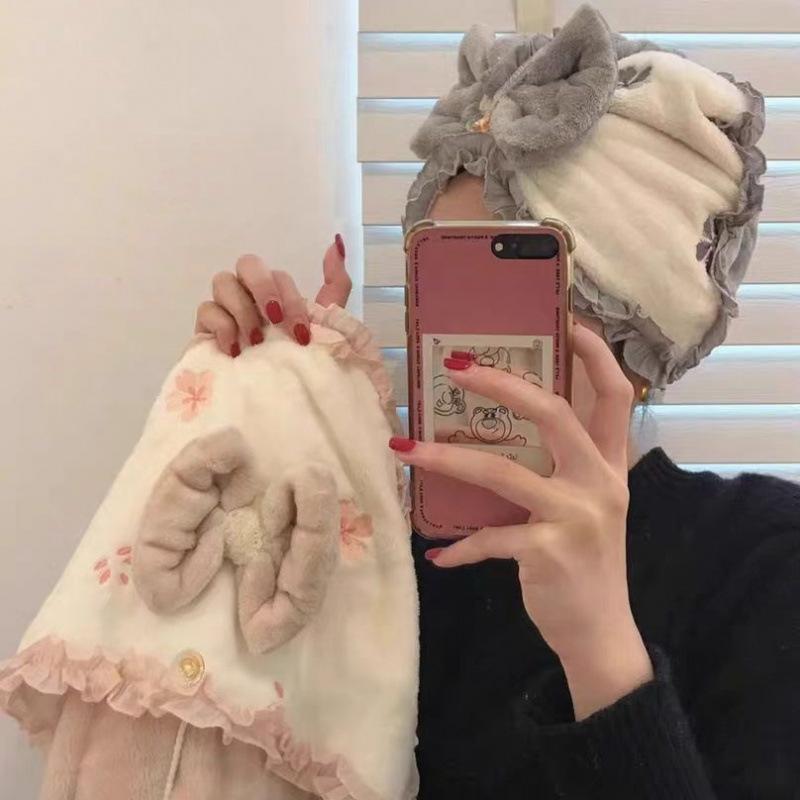 Embroidered Apple Dog Coral Fleece Dry Hair Cap Soft Absorbent Bathing Headscarf Quick Dry Hair Towel