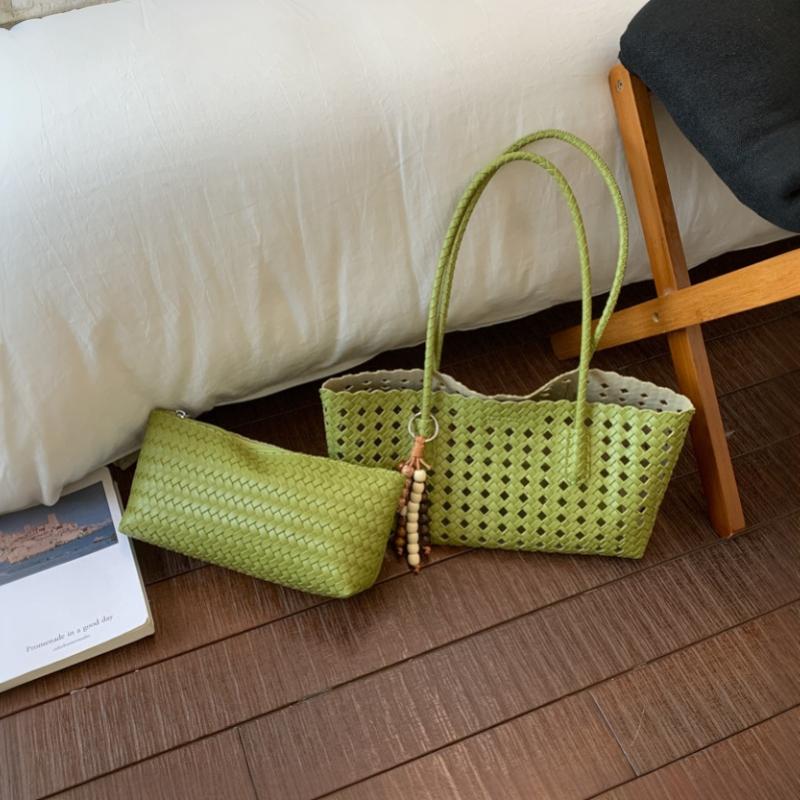 Foldable Women Hollow Woven Tote Bag Large Capacity Casual Shoulder Handbag for Travel Beach Grocery Shopping