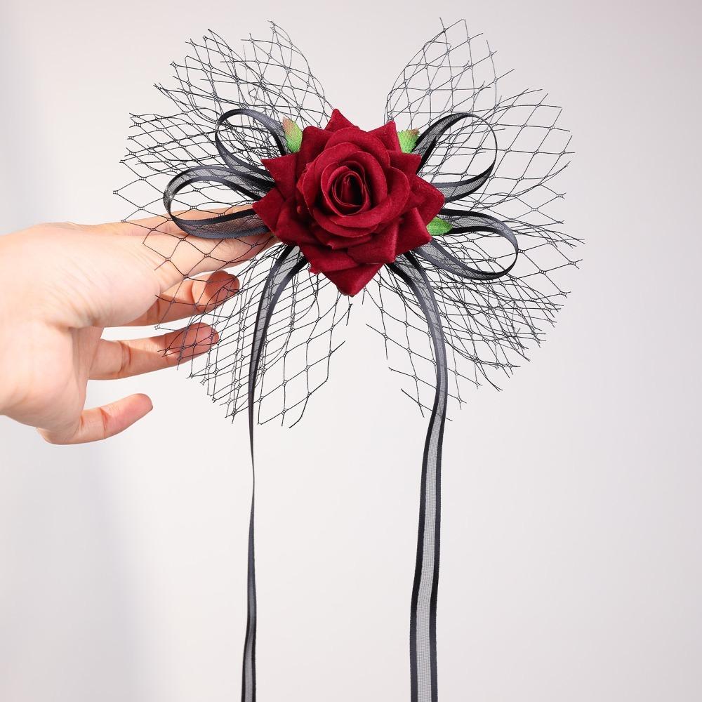Elegant Halloween Hairpin Fashion Mesh Headpiece Creative Rose Hairpin  Halloween Party