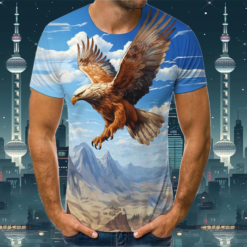 T-shirt for Boys Teenagers Loose Short Sleeved Summer Eagle Style Round Neck T-shirt Men's 3D Printed T-shirt