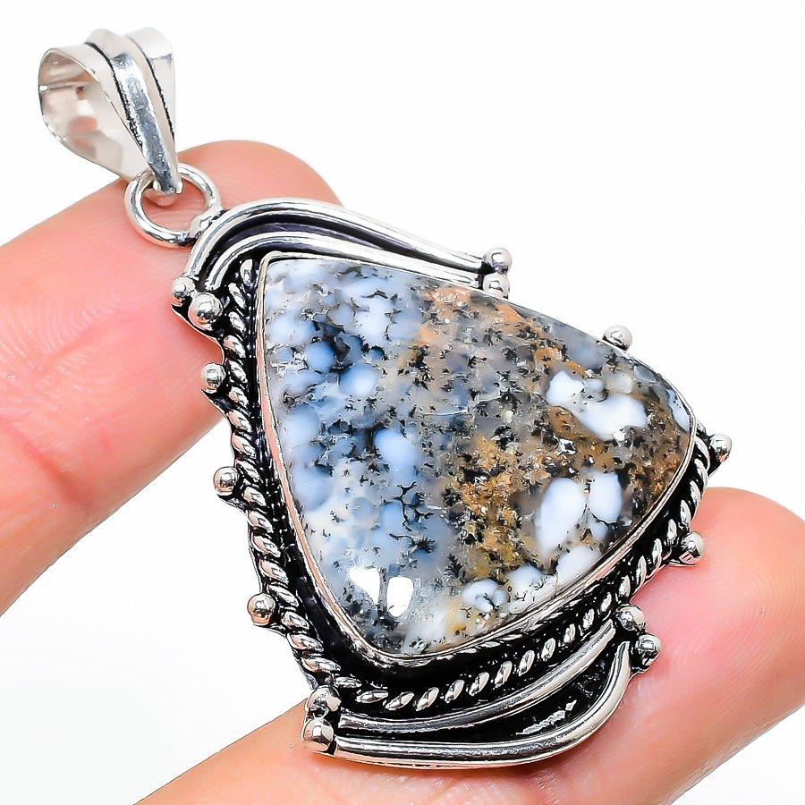 

Этническая ювелирная подвеска ручной работы с дендритом и опалом, 2,25 дюйма, VR-1801