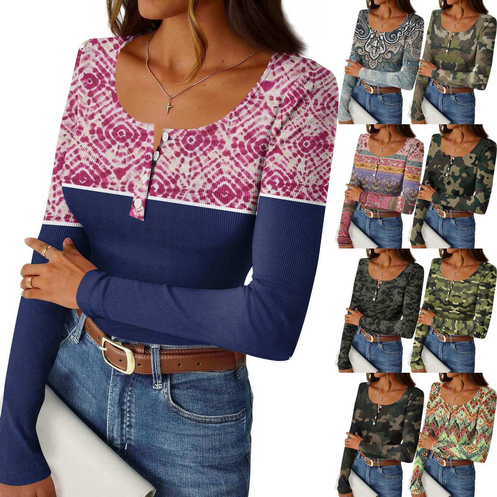 

Women s Slim Bottom T-shirt Fashion Casual Gradient Printing Round Neck Pullover Long Sleeve Top XL рожевий