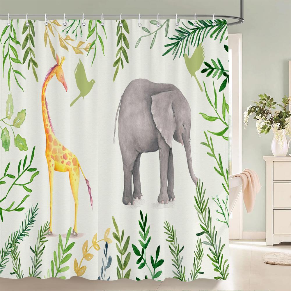 Cute Cartoon Animals Shower Curtain Printing Polyester Fabric Cartoon Bathroom Curtain Home Decoration Curtain with Hooks