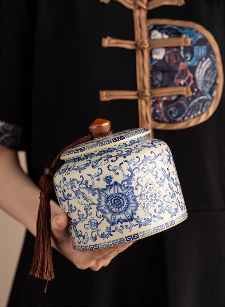 Qinghua Ru Kiln Ceramic Tea Caddy - High-End Moisture-Proof Storage for Green, White, and Pu-erh Tea, Chinese Style Sealed Jar