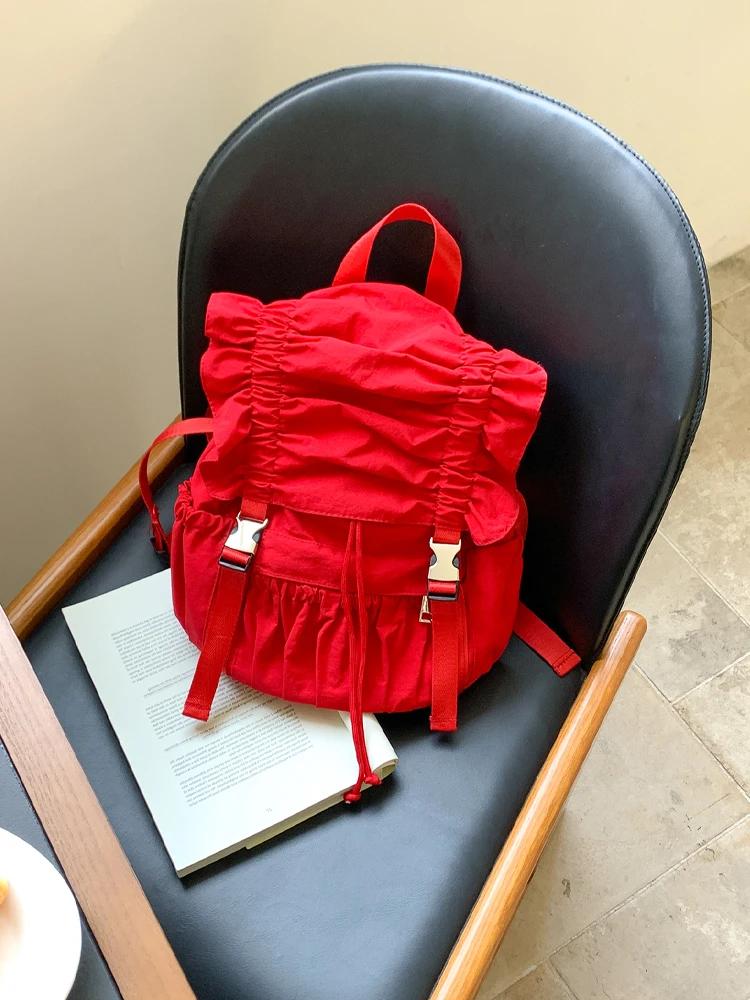 Ruched Mochilas Mujer Preppy Style Mochila Lightweighte Portable Bag Outdoor Travel Nylon Backpack Korean Bags for Woman