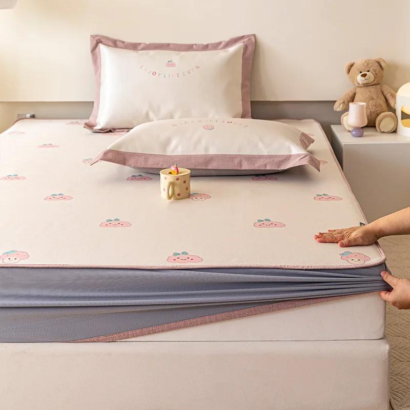 Niedliches Bärenmuster Sommer Eis Seide Dreiteiliges Set Sommer Schlafliegenmatte Waschbar Faltbar Kühl Klimaanlage Weiche Matte