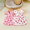 Vestito estivo per cani con motivo a fragole dolci, decorazione con fiocco, abbigliamento da principessa, gonna per animali domestici con anello di trazione, abbigliamento traspirante per cuccioli, per cani di piccola taglia e gatti
