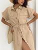 European & American French Summer Luxury Casual Lapel Short-Sleeved Dress for Women