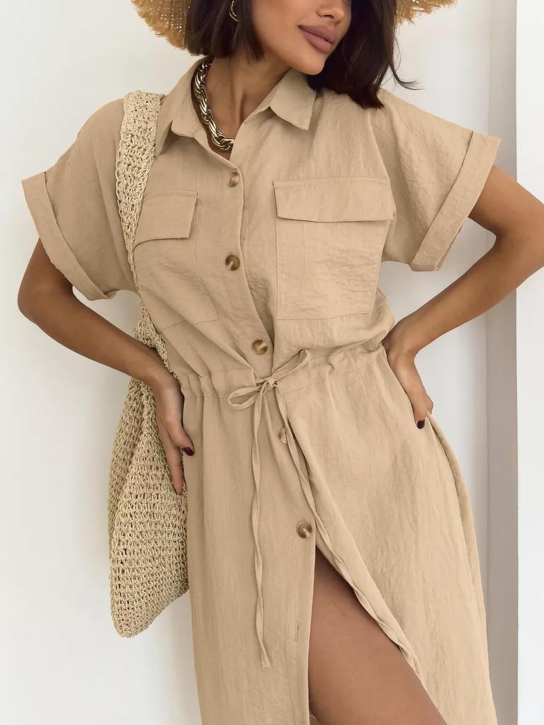 European & American French Summer Luxury Casual Lapel Short-Sleeved Dress for Women