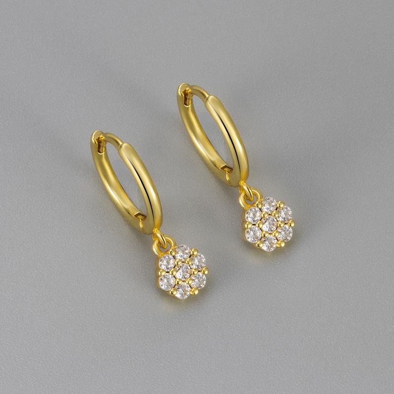Exquisite Round Diamond Stud Hoop Earrings Geometric Minimalist Chic Luxury Elegant Jewelry For Women copper