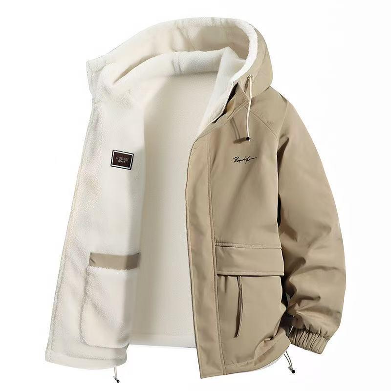 Herren Lammwolle Kapuzenjacke: Beidseitig, Samt gefüttert, Lässige lockere Passform für Herbst/Winter