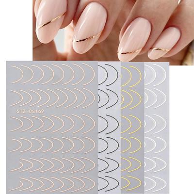 4 Bögen Nagelsticker, Metallic-Linien im French-Stil, leicht anzubringende selbstklebende Nailart-Abziehbilder