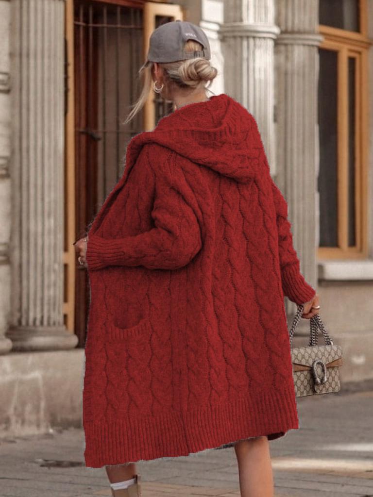 Fall Winter Women's Knit Sweater Long Cardigan Open Shawl Coat with Hood and Pockets (Plus Size)