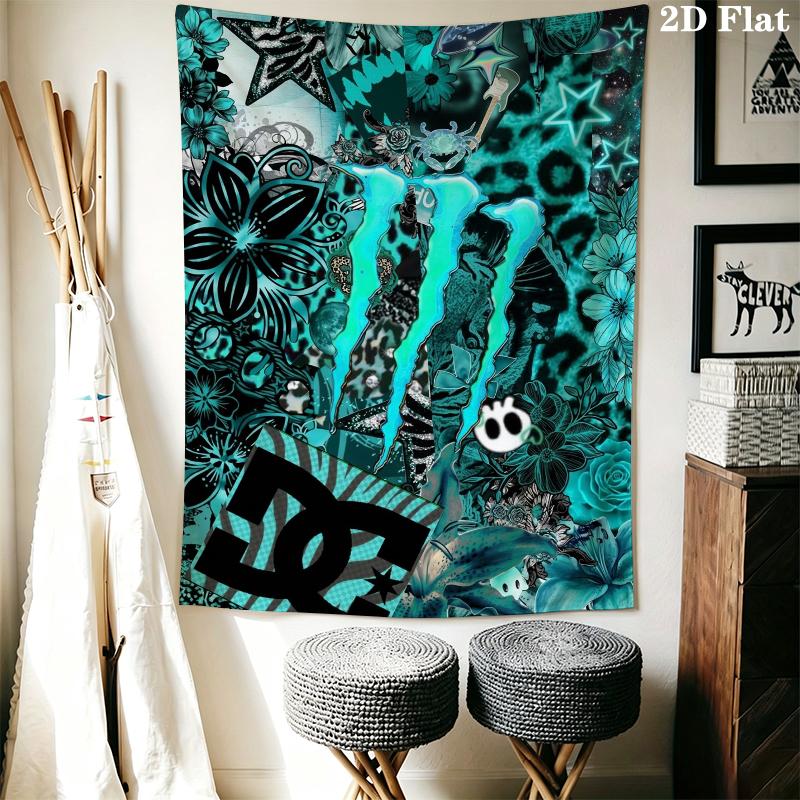 Monster Energy Wandteppich Ästhetisches Wandbehang Gedruckter Stoffdecke Dekorative Wandteppiche für Schlafzimmer Wohnzimmer Heimdekoration