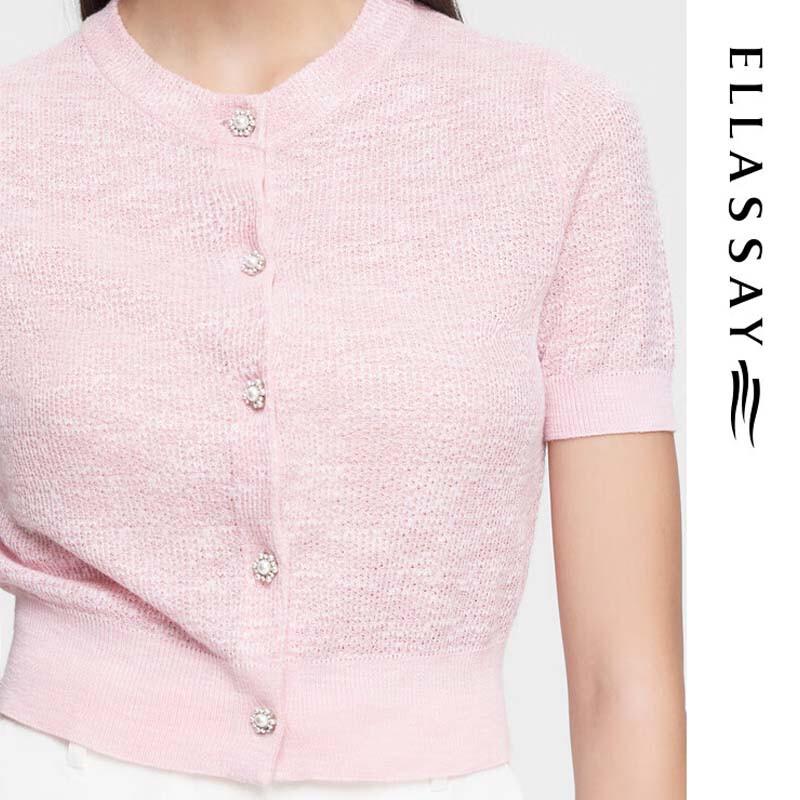 ELLASSAY Women's Elegant Jacquard Pearl Button Knit Top