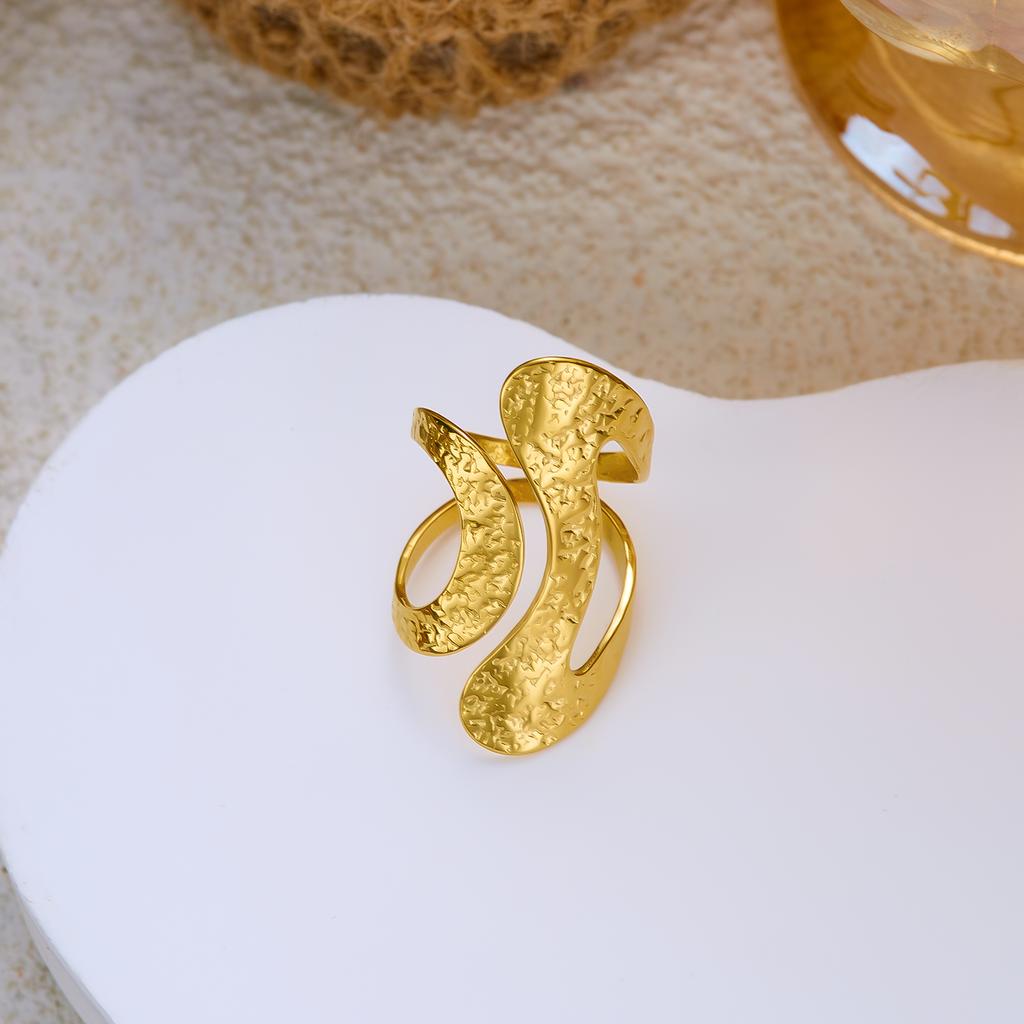 Stainless Steel Exaggerated Geometric Ring for Women Metal Texture Sun Flower Finger Ring Waterproof Antioxidant Jewelry Gifts